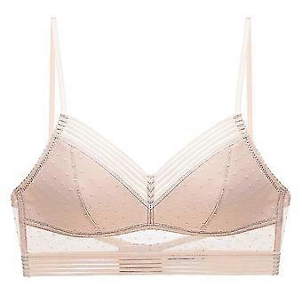 Low Back Comfort Lifting Bra Lace Bralette Bra Dot Mesh Ultra Thin Ladies Women Crop Top Bra (Nude)L