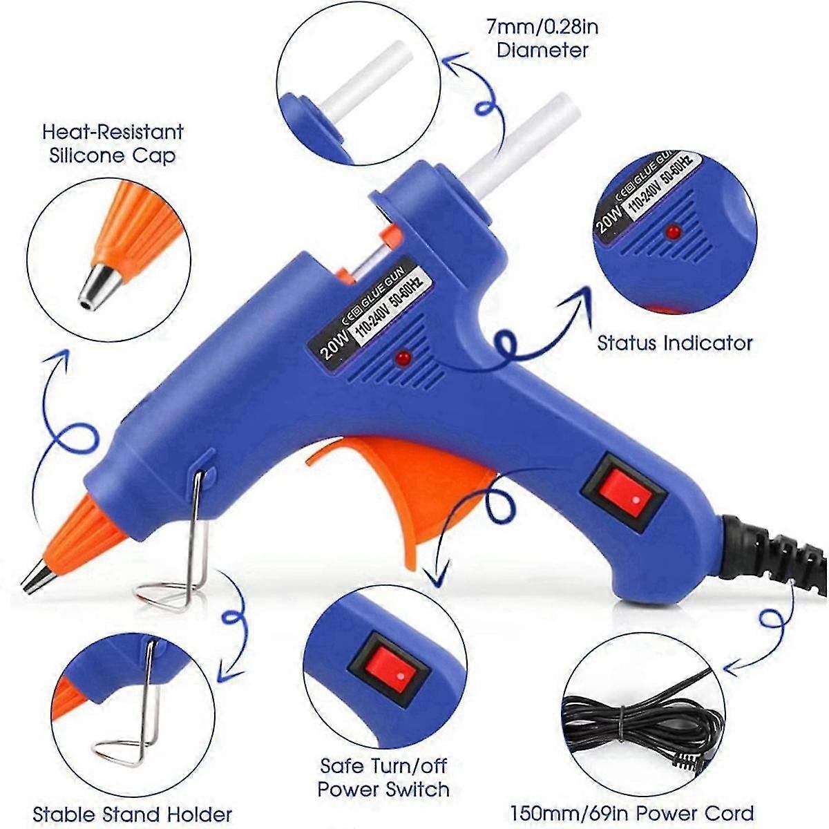 Mini Hot Glue Tool W/30Pc Glue Sticks for DIY Projects Arts and Crafts 20W Glue Tool Home Blue US Plug