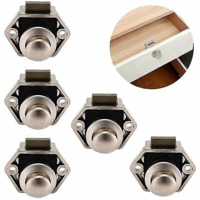 5 Pack Mini Push Button Locks for Cabinet Door Caravan Motorhome Boat Chrome Knobs