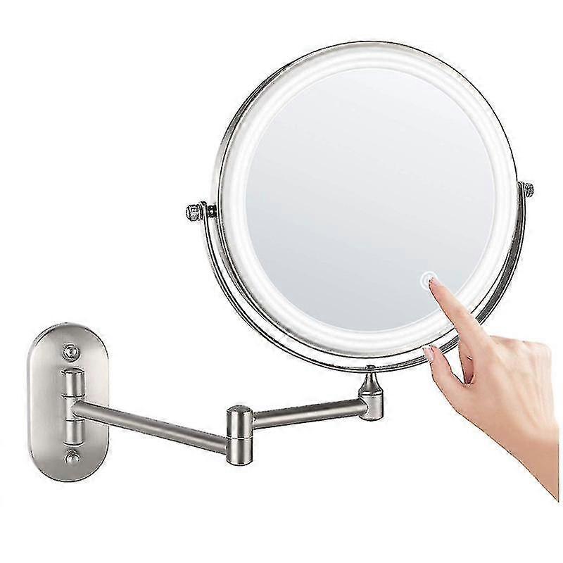 8" Wall Mounted Led Double Sided Mirror Filled Makeup Mirror With /3x/5x/7x/10x Magnification Rechargeable Tri-tone Bathroom Mirror