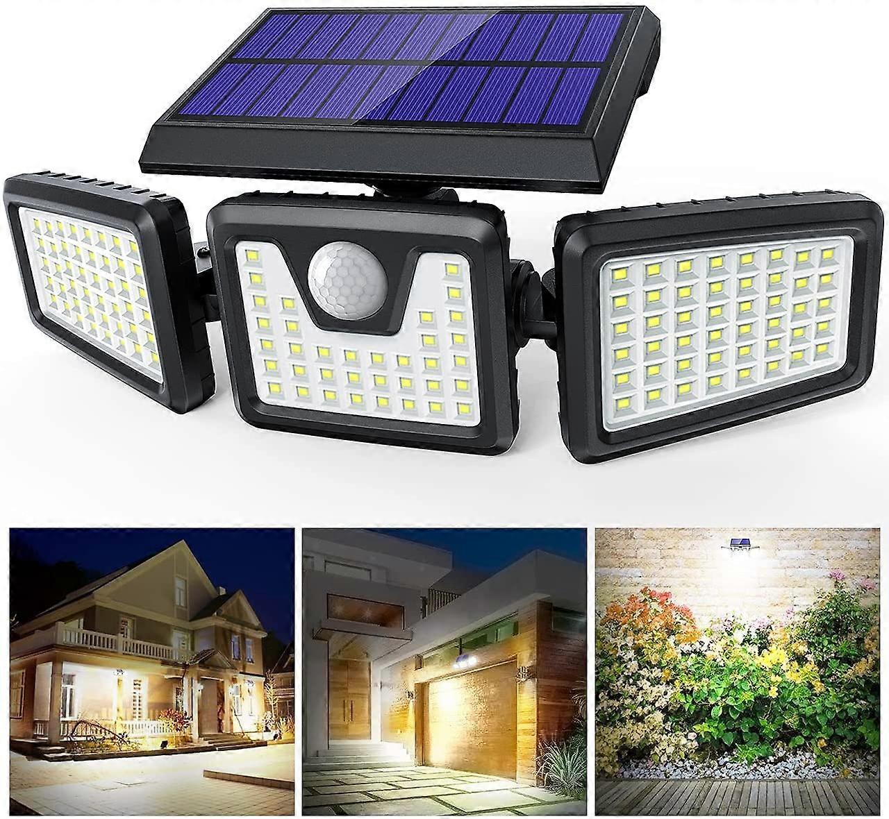 Solar Lights Outdoor 3 Heads, Claoner Upgraded 128 LED Solar Motion Sensor Security Light with 360 Wide Lighting Angle, Easy to Install, IP65 Waterpro