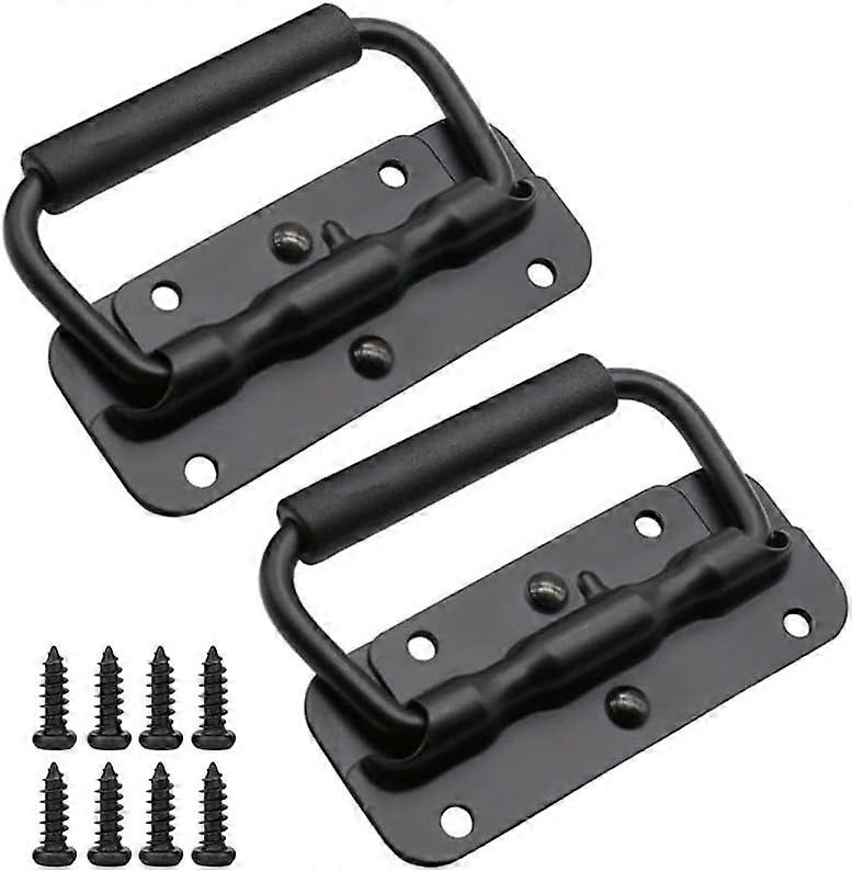 Spring-loaded box handle, pack of 2, 100 mm,folding handles,carrying handles pull handles with insulated rubber handle cover for toolbox door, black