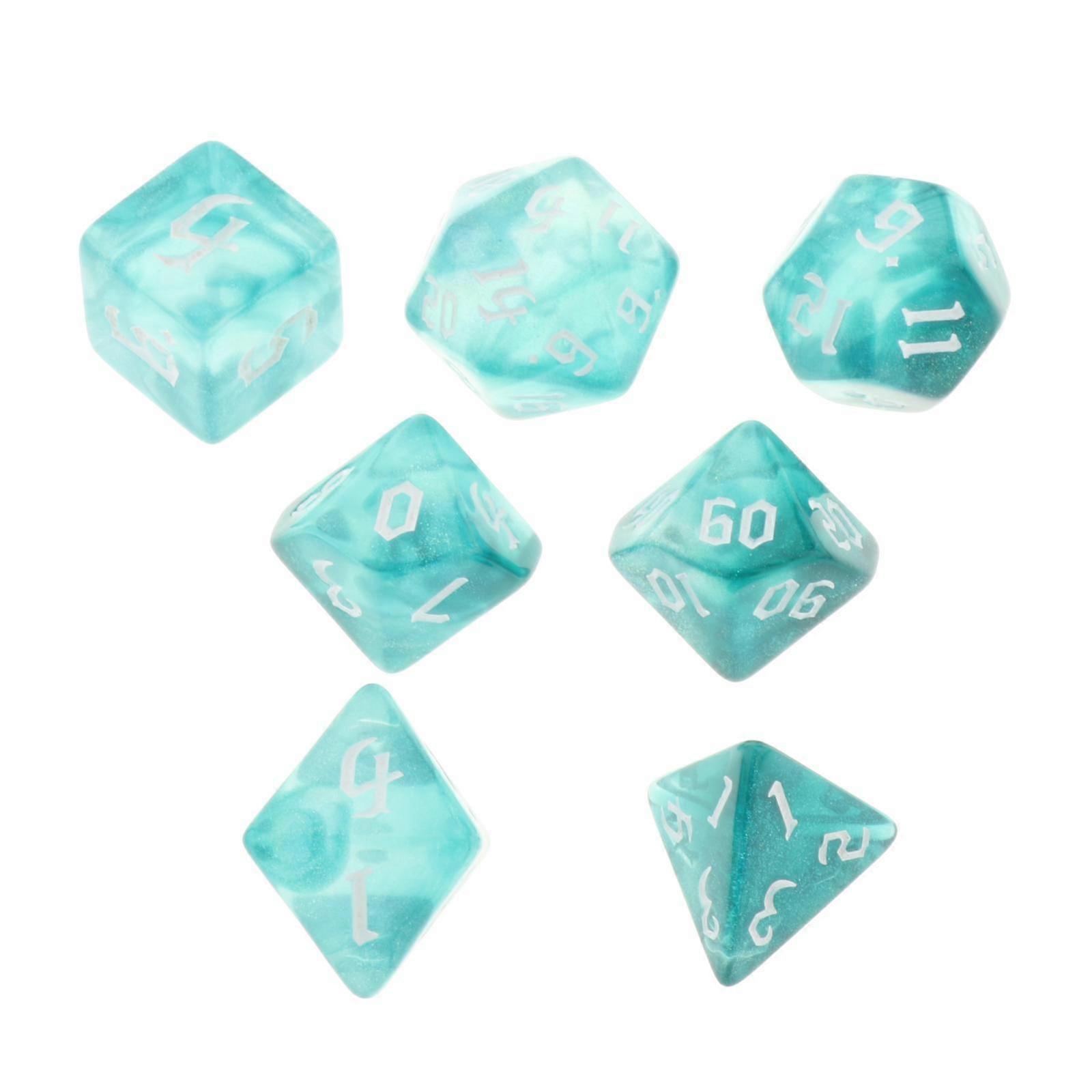 7pieces Multi-faceted Dice Set Table Games Party Props Educational Toys Blue