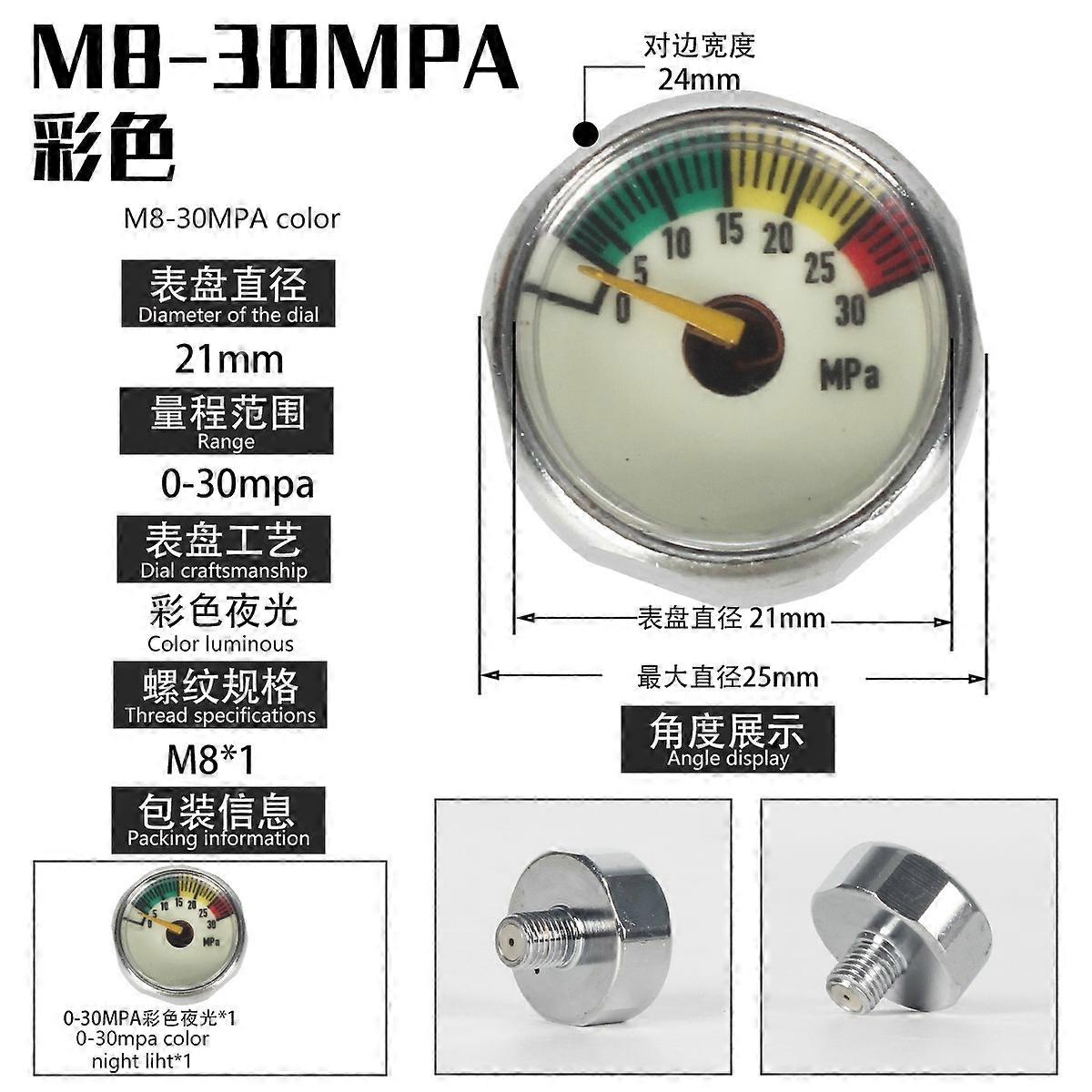 Luminous Scuba Cylinder Pressure Gauge 30 m Diving Pressure Gauge Waterproof Depth Gauge for Night Diving Accurate Display for Safe Diving