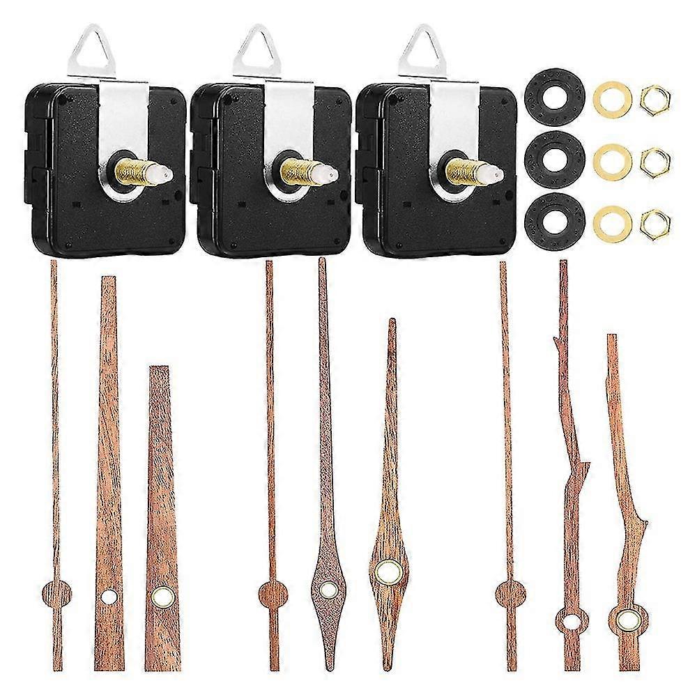 3 Pcs Quartz Clock Movement Mechanism Parts with 3 Types of Walnut Wood Clock Hands Clock Accessori