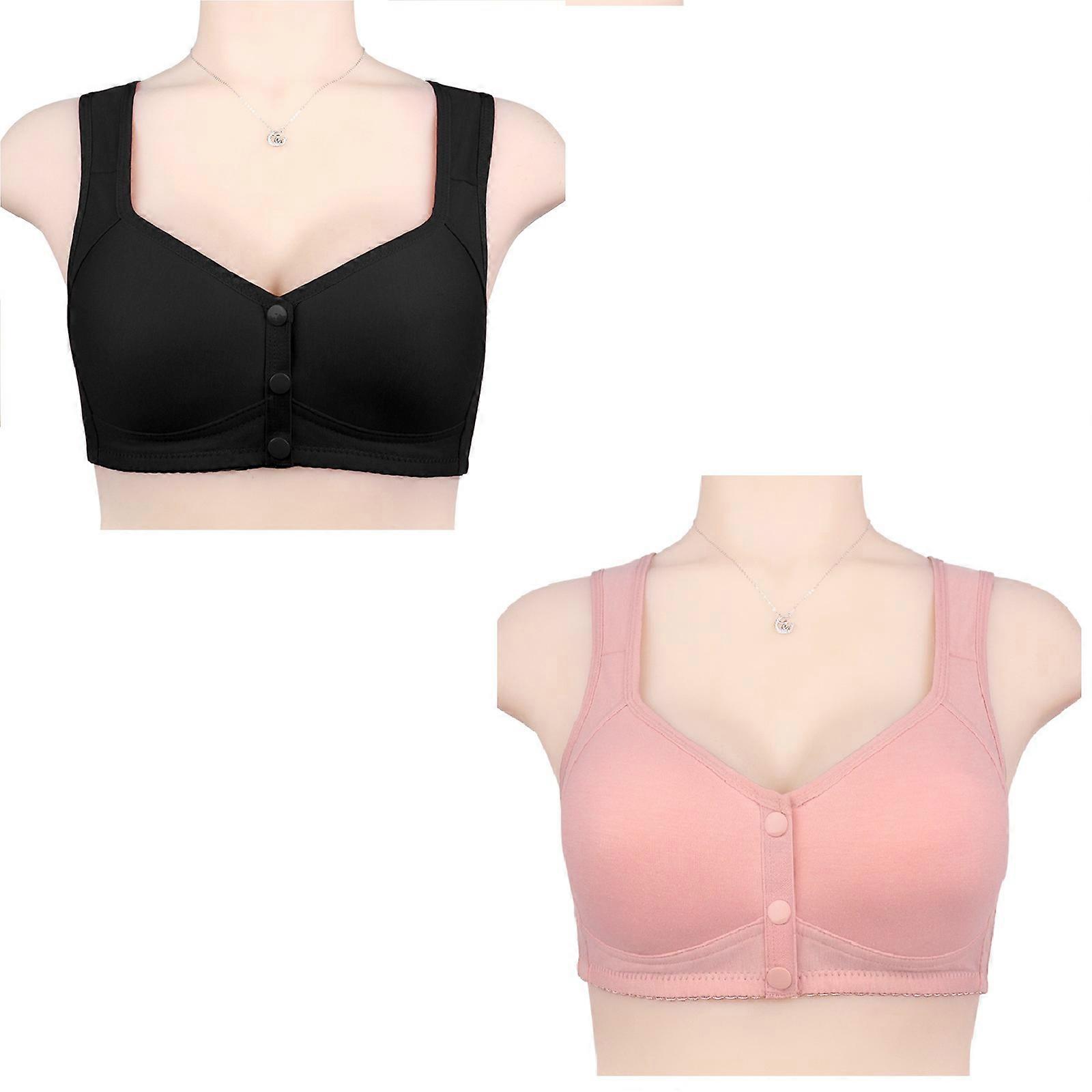 2Pcs Women's Front Closure Bra Convenient Snap Sleep Bra Comfortable Easy Close Sports Bras With Padded For Middle Aged