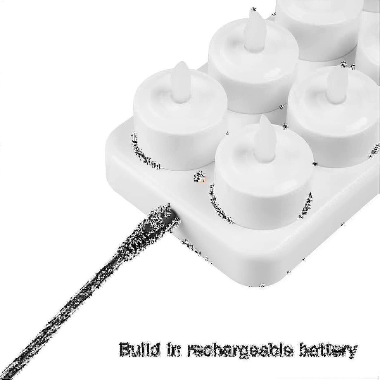 شموع عديمة اللهب - 12 مصباح شاي LED وميض قابل لإعادة الشحن + 12 كوبا متجمدا - يأتي مع قاعدة شحن ، لا حاجة إلى بطارية