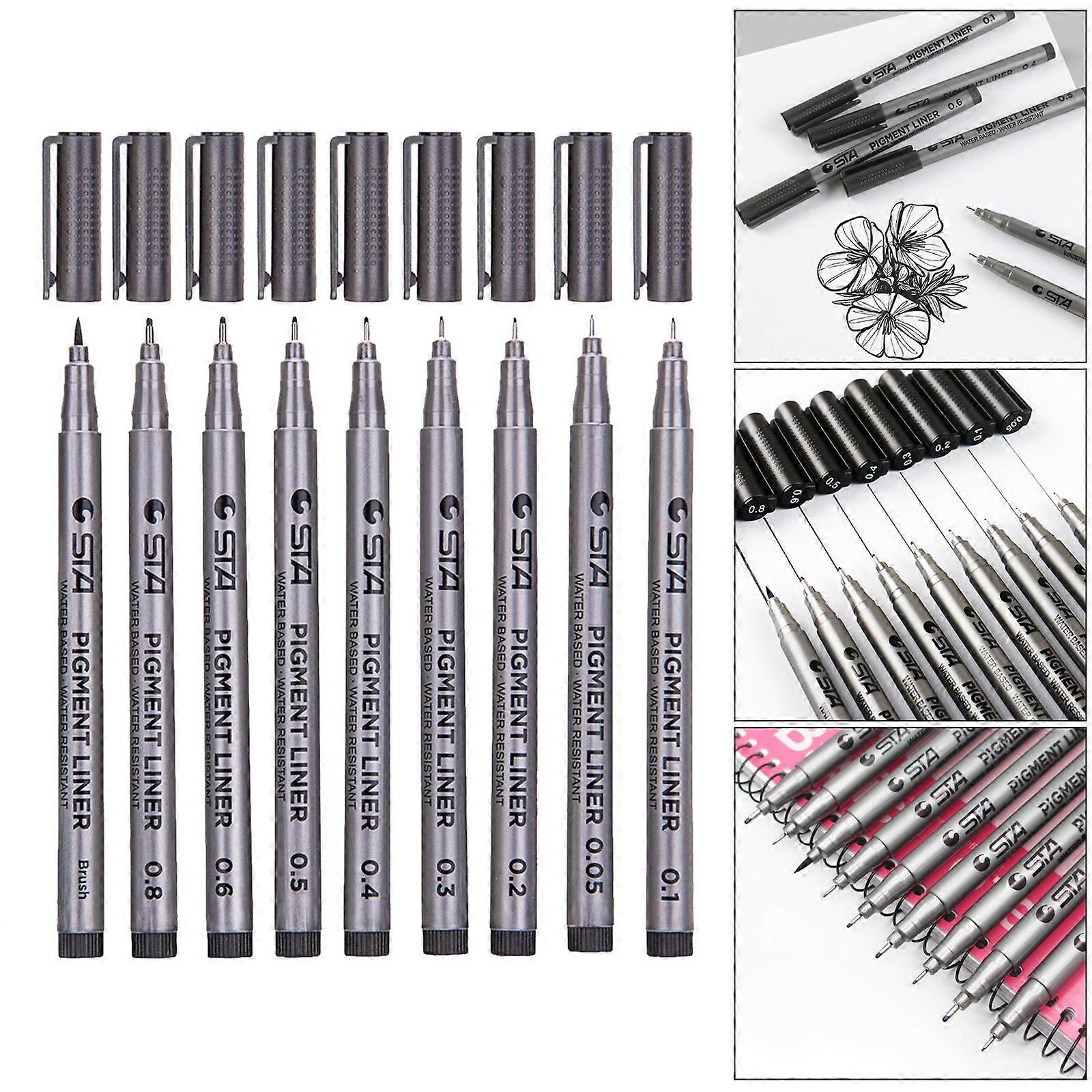 עטים לסמן פיגמנט 9pcs/set שחור Micro-Pen Fineliner דיו עטים