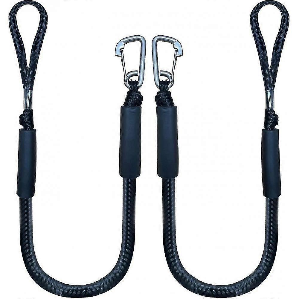 Bungee Dock Line With Hook , Black Mooring Rope For Boat 4 Ft 2 Pack & Black