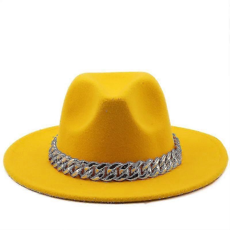 Damehat Bred rand Tykt guldkædebånd Klassisk Sort Beige Filt Hat Panama Jazz Mænd Caps Luksus Fedora Kvinder Hatte