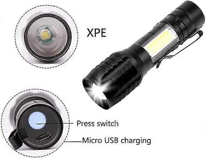 Dww-2 Professional Powerful Rechargeable LED Flashlights, 3 Zoomable Modes, Small Pocket COB LED with Magnet, IP5 Waterproof for Military Camping and 