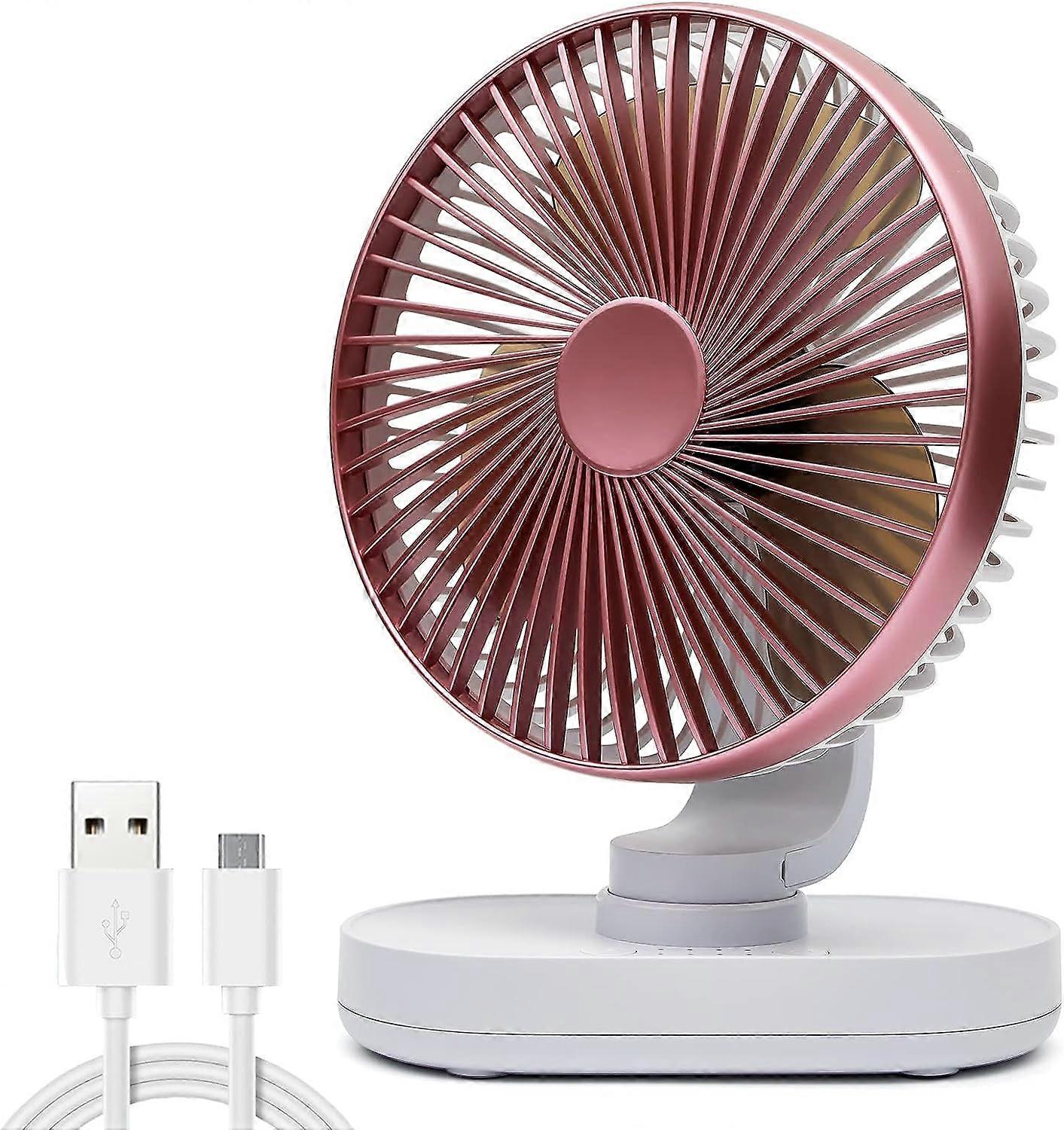 Silent Desk Fan, USB Small Fan Table Cooling Fans, Quiet Operation, 4 Speeds(Rose Gold)