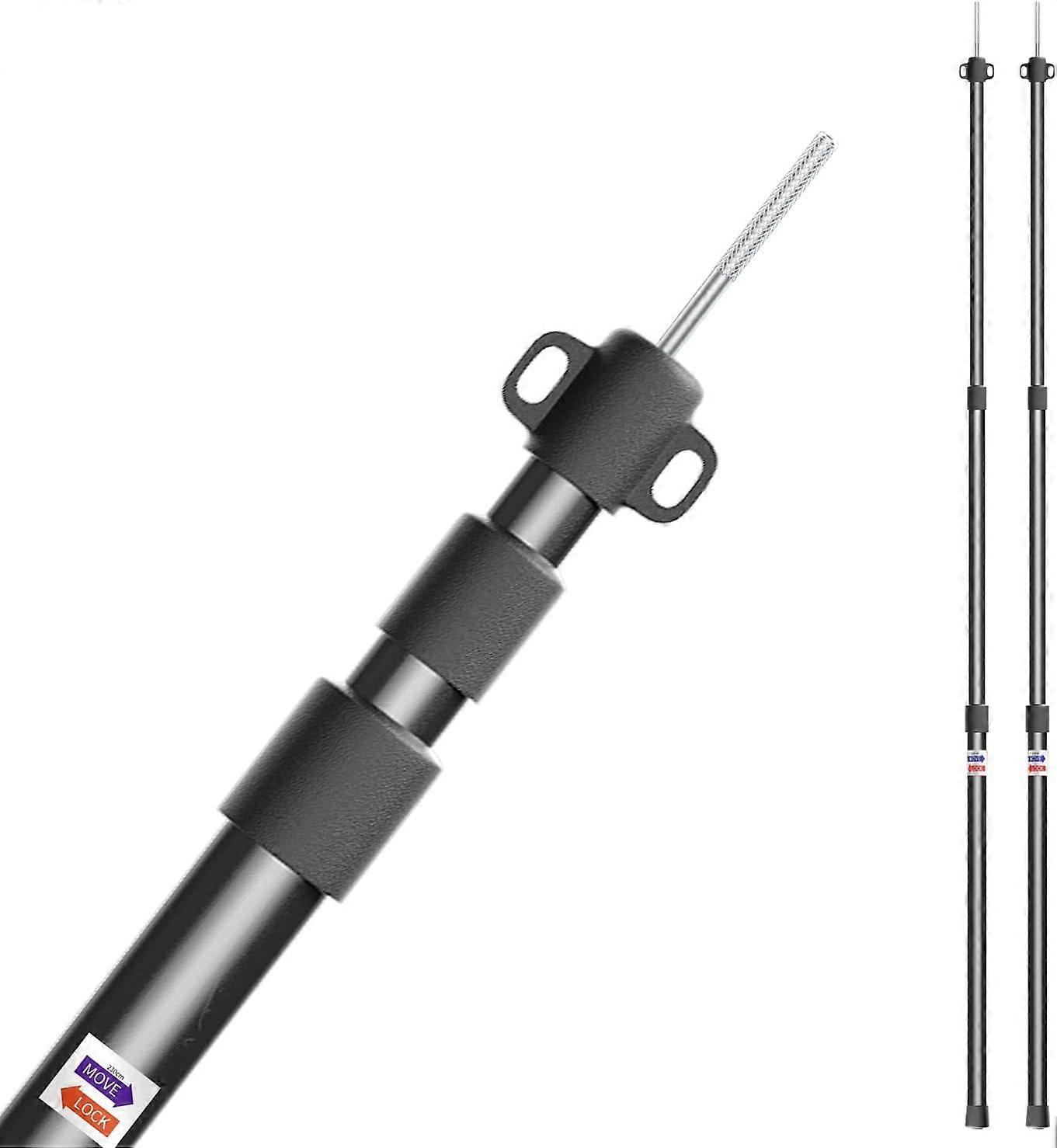 Aluminum Tent Pole, Retractable Tarp Pole with Rubber Cap and 3 Level Adjustable Tents, 90-230cm (Black)
