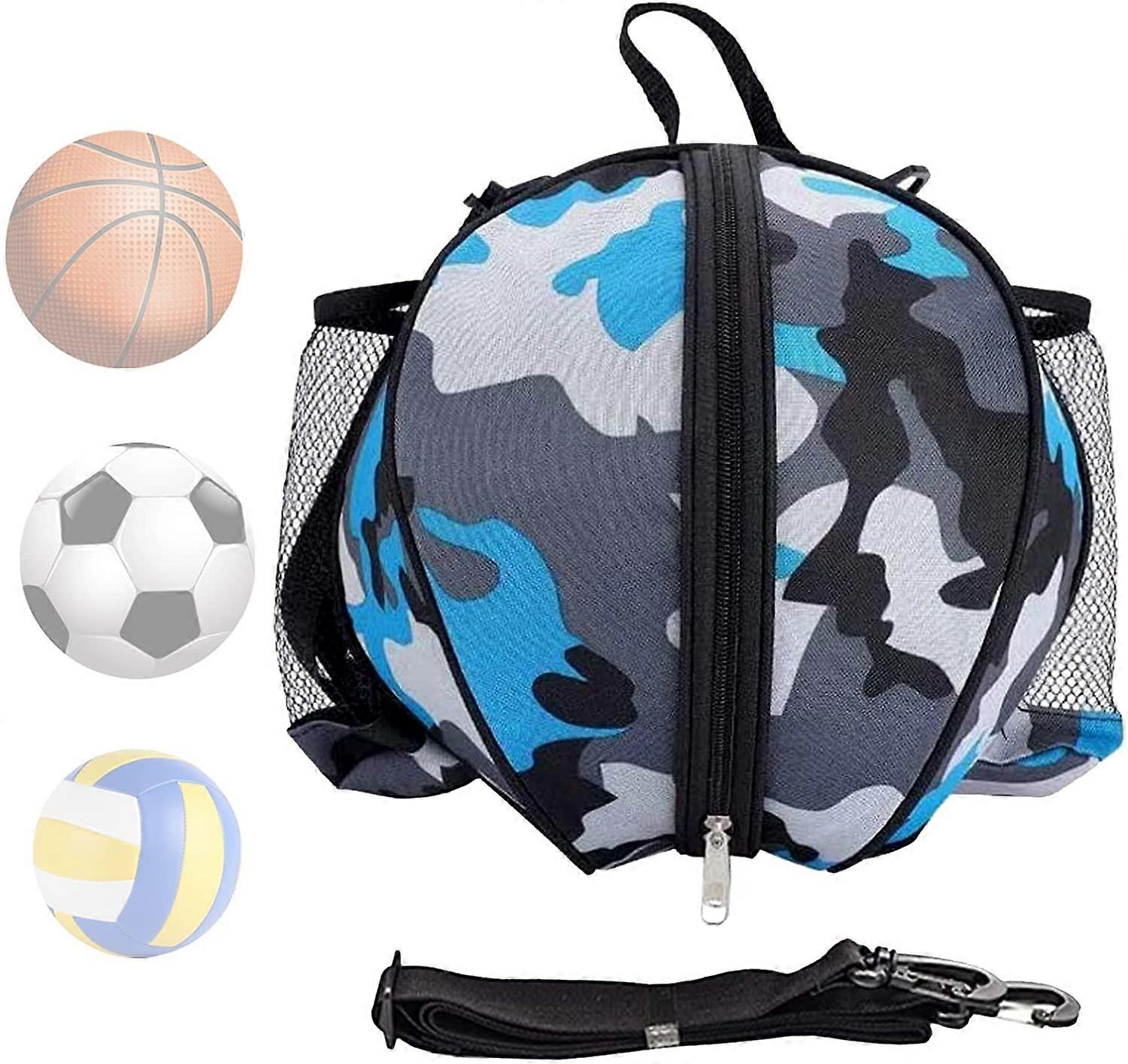 防水篮球单肩包便携式单肩圆形训练运动足球，蓝色