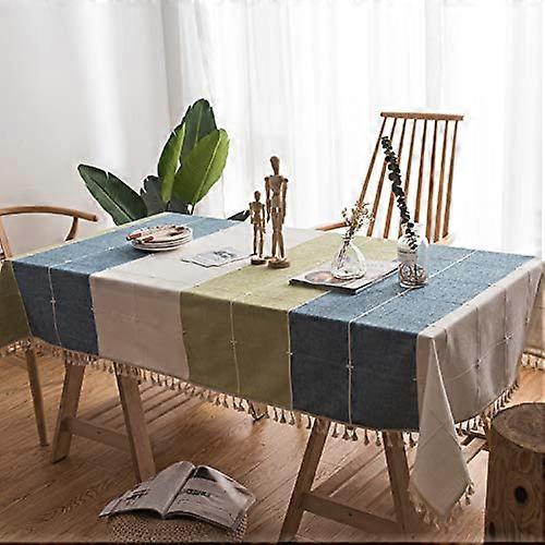 Tablecloths Rectangle Washable Table Cloth Heavy Duty Dust-Proof Table Cover for Party Kitchen Dining Table with Tassel Stitching (Bluegreen, 55\"X71\
