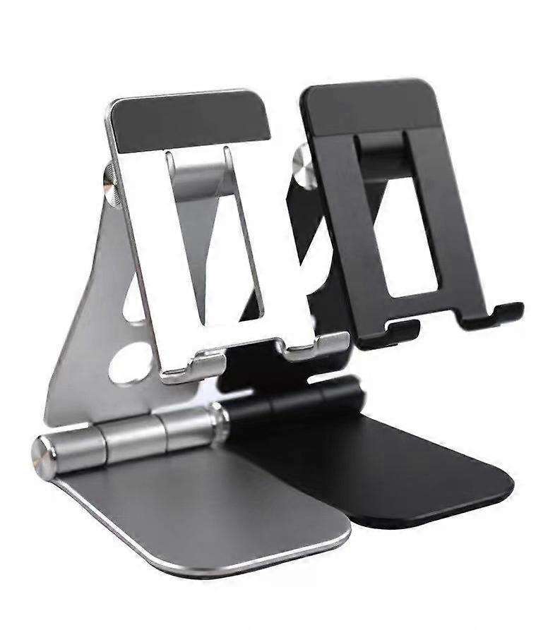 Aluminum Alloy Phone Tablet Stand Adjustable Live Video Portable Folding Desktop Phone Holder, One Each in Black and Silver (Set of Two)