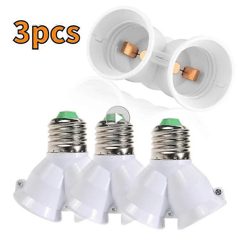 3PCS Double E27 Socket Base 2 In 1 Extender Splitter Converter Plug Halogen Light Lamp Bulb Holder Copper Contact Adapter Tool
