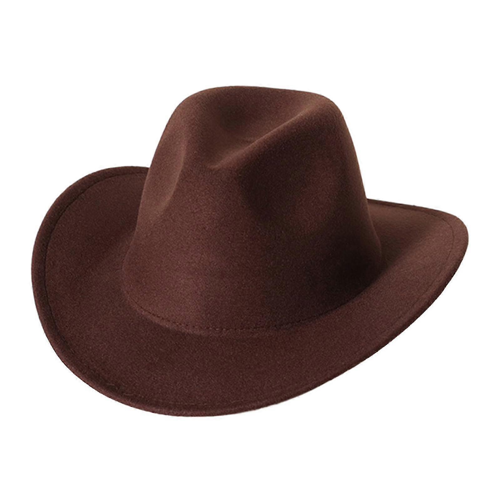 Cowboy Hat Solid Color Wild Unisex Anti-pilling Comfortable Costume Party Accessories Felt Roll Up Brim Cowgirl Hat For Outdoor