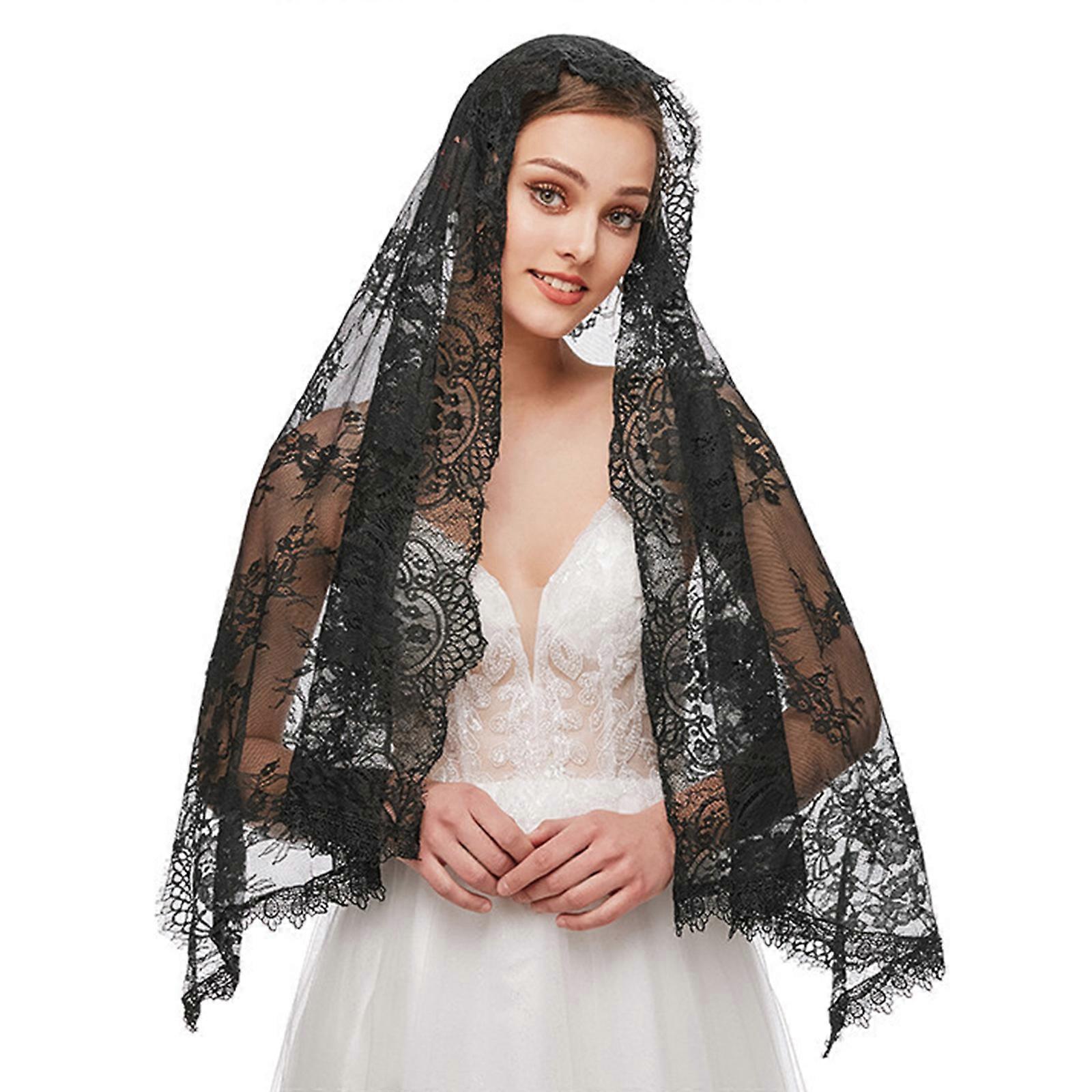 教堂面纱 Mantilla 拉丁弥撒面纱花卉蕾丝设计头套