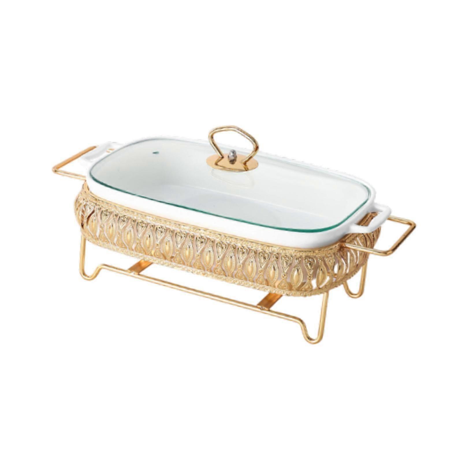Chafing Dish Rectangular Food Plate Serving Soup Tureen with Stand Tableware 14inch