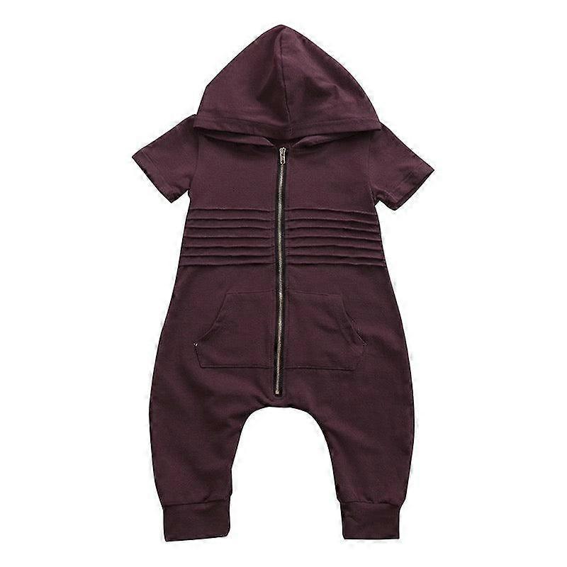 Baby Boy Romper Short Sleeve Hooded Zipper Jumpsuit Clothes