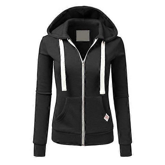 Casual Women Autumn Solid Color Long Sleeve Hoodie Pockets Zipper Sports Coat