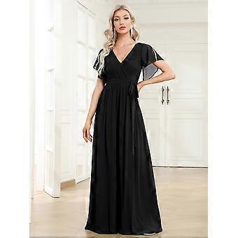 Ever-Pretty Women's Maxi V-Neck Ruched Bust Chiffon Formal Evening Dress  with Ruffle Sleeves