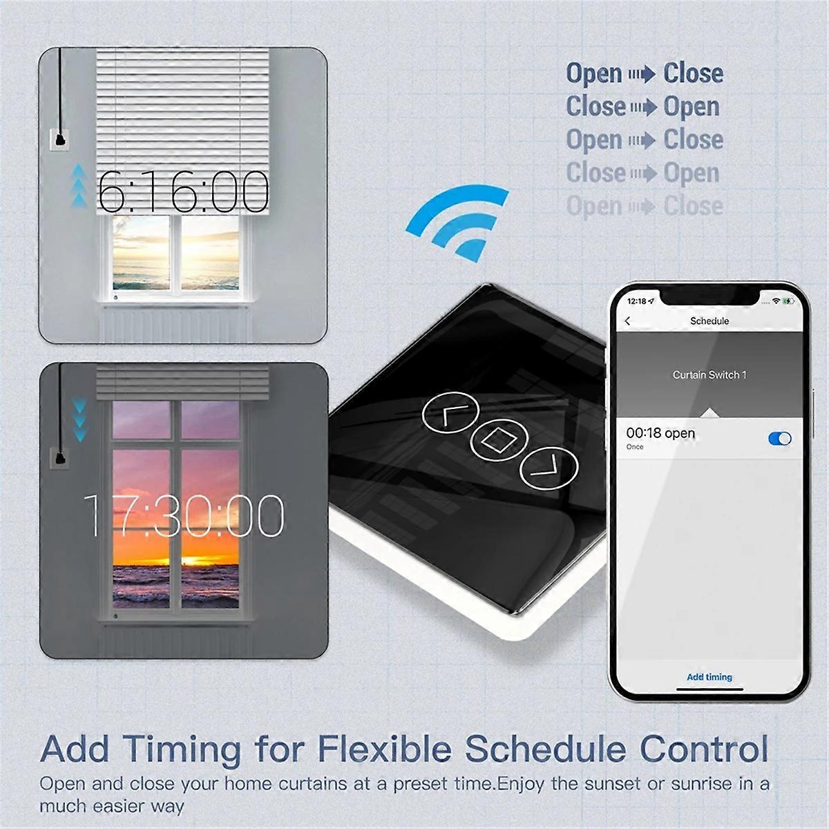 Tuya WiFi RF433 2.5D Arc Curtain Switch Glass Touch Panel for Roller Blinds Shutters Switch Smart APP Wireless Alexa A