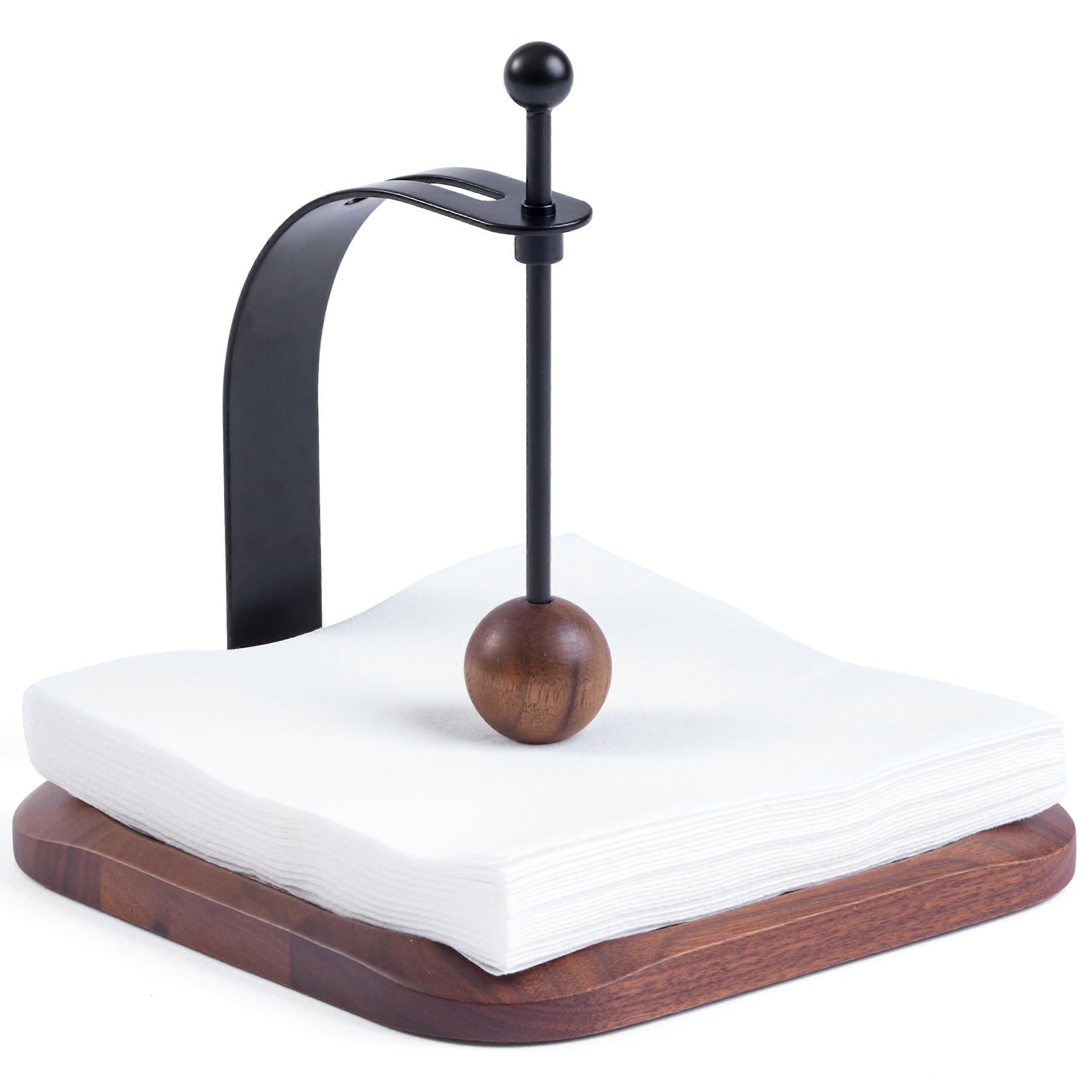 Walnut Wood Napkin Holder with Weighted Arm Design for Indoor and Outdoor Dining, Rustic Style, Durable Construction