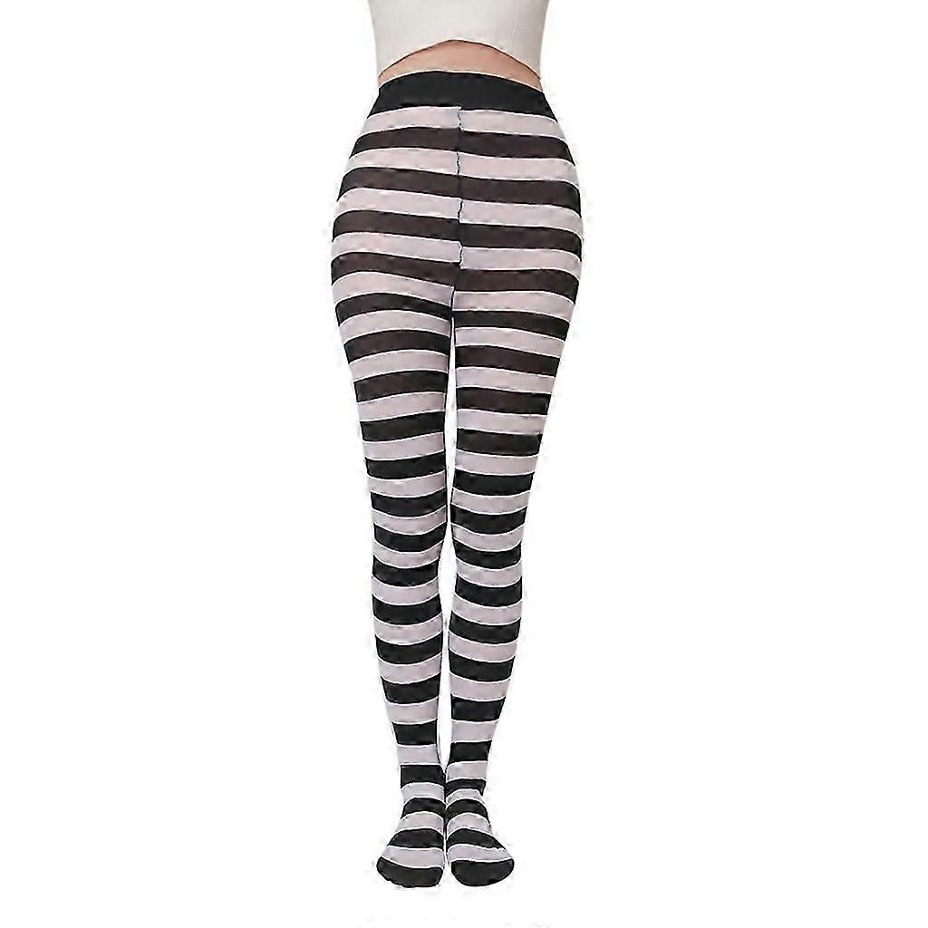 Collants longs à rayures souples femmes Larges collants à rayures horizontales bas opaques