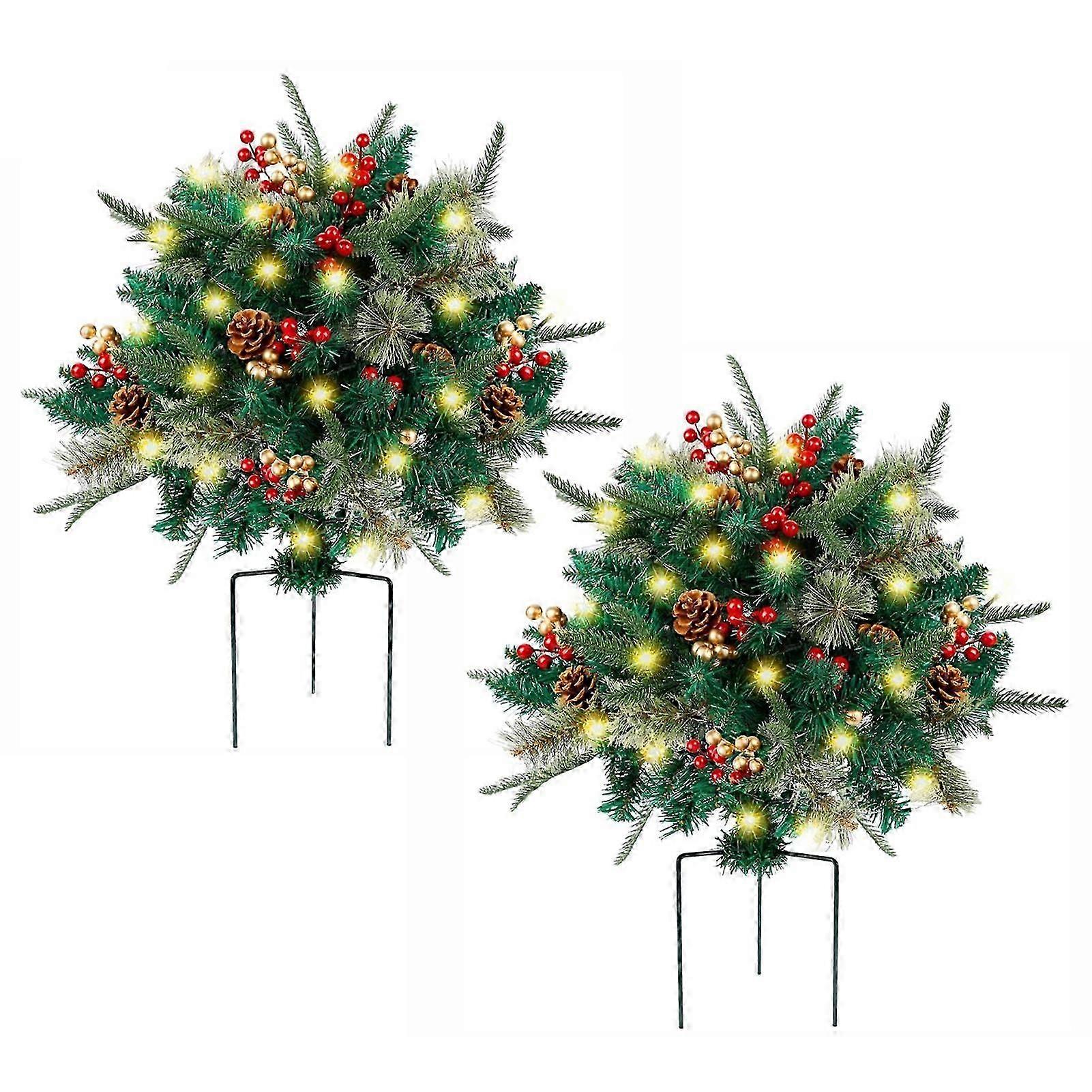 Holiday Planter Filler Pre-lit Artificial Tree with Cones/Red Berries Great Present Idea