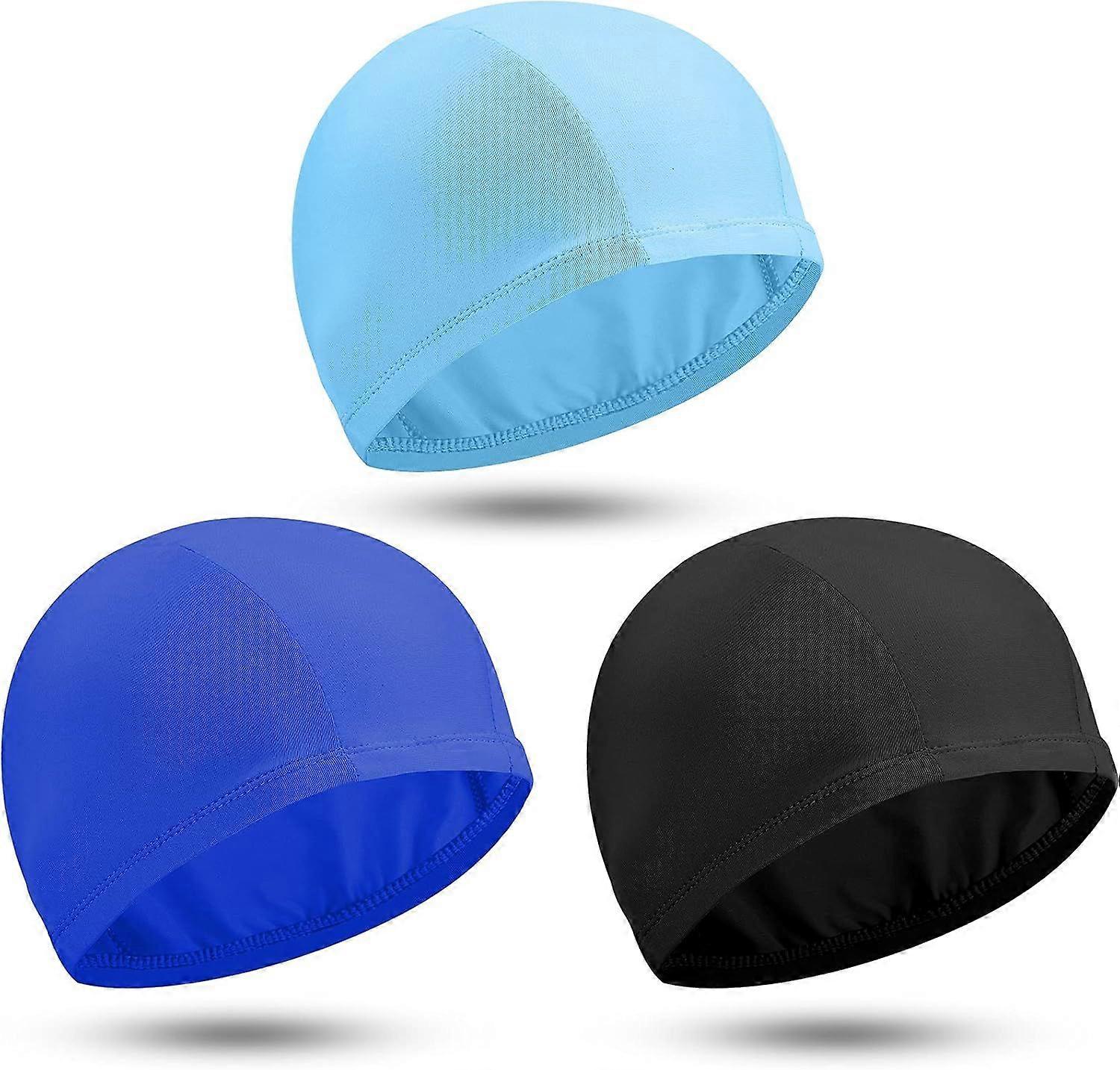3pcs Stretch Swim Cap Comfort Fabric Swim Cap Unisex Swim Cap Non-slip Pool Cap Men Women Kids
