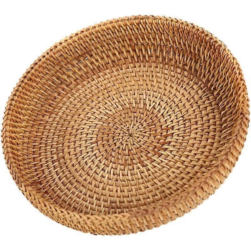 编织水果篮，厨房台面的天然藤制储物篮，手工制作且环保，耐用性强（圆形设计）