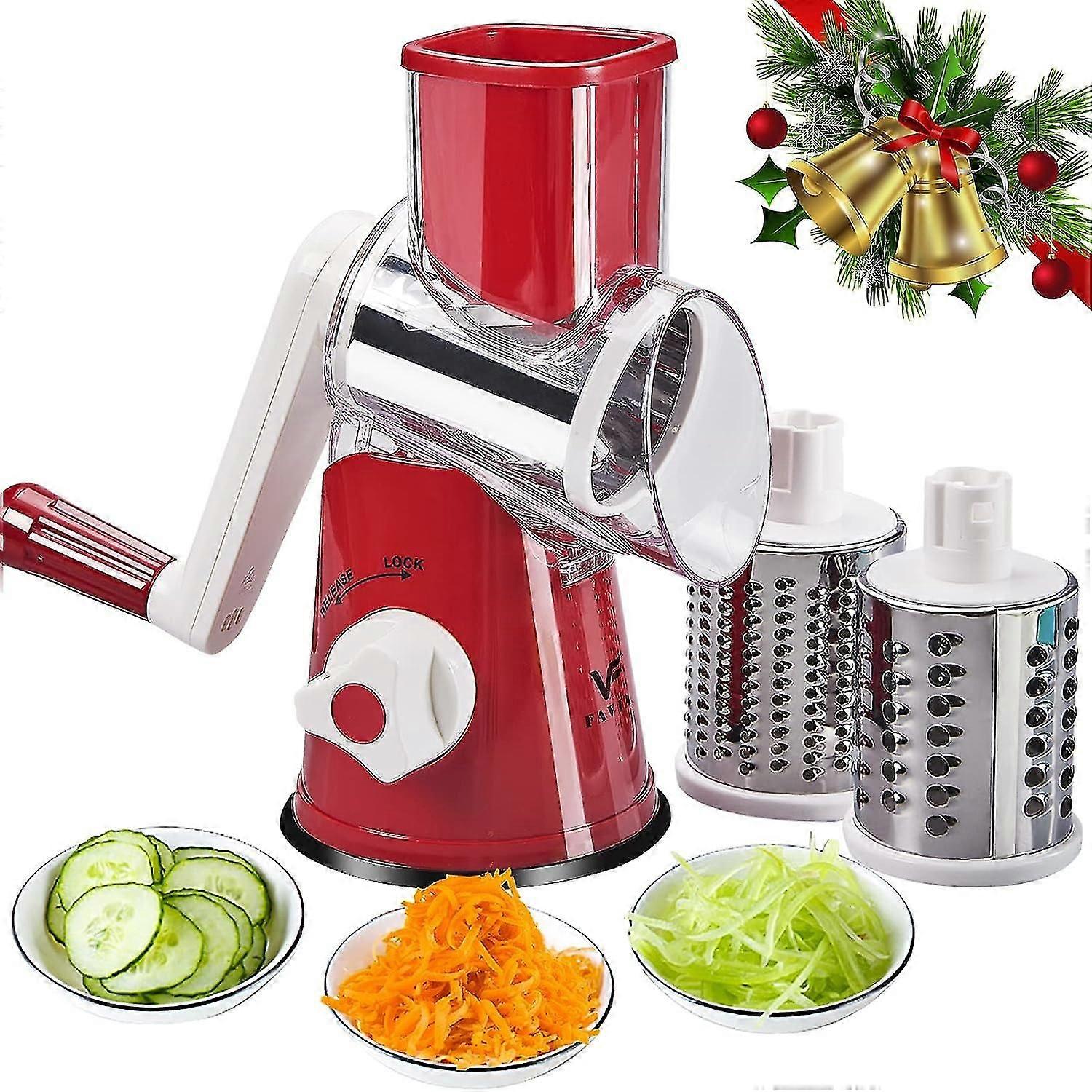 Rotary Hand Vegetable Grater - Multi-Function Manual Drum Grater (Red)