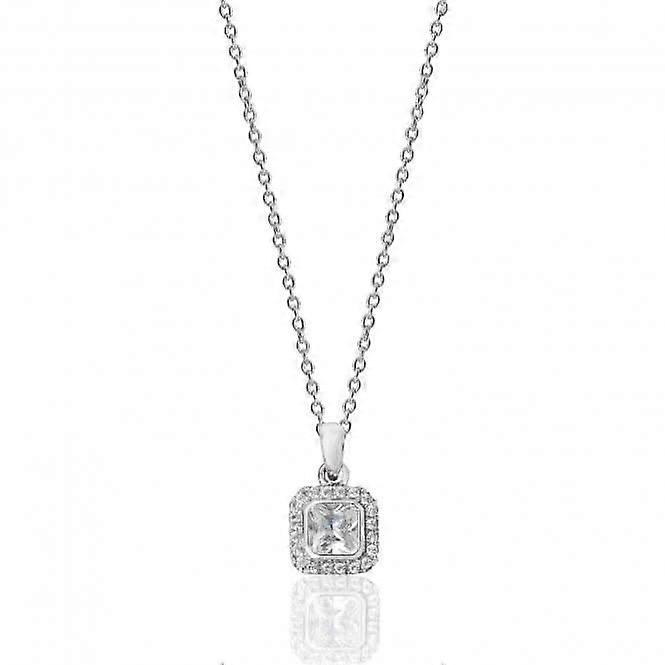 Silver & Co Cubic Zirconia Halo Square Pendant with Chain SPG0003CZ