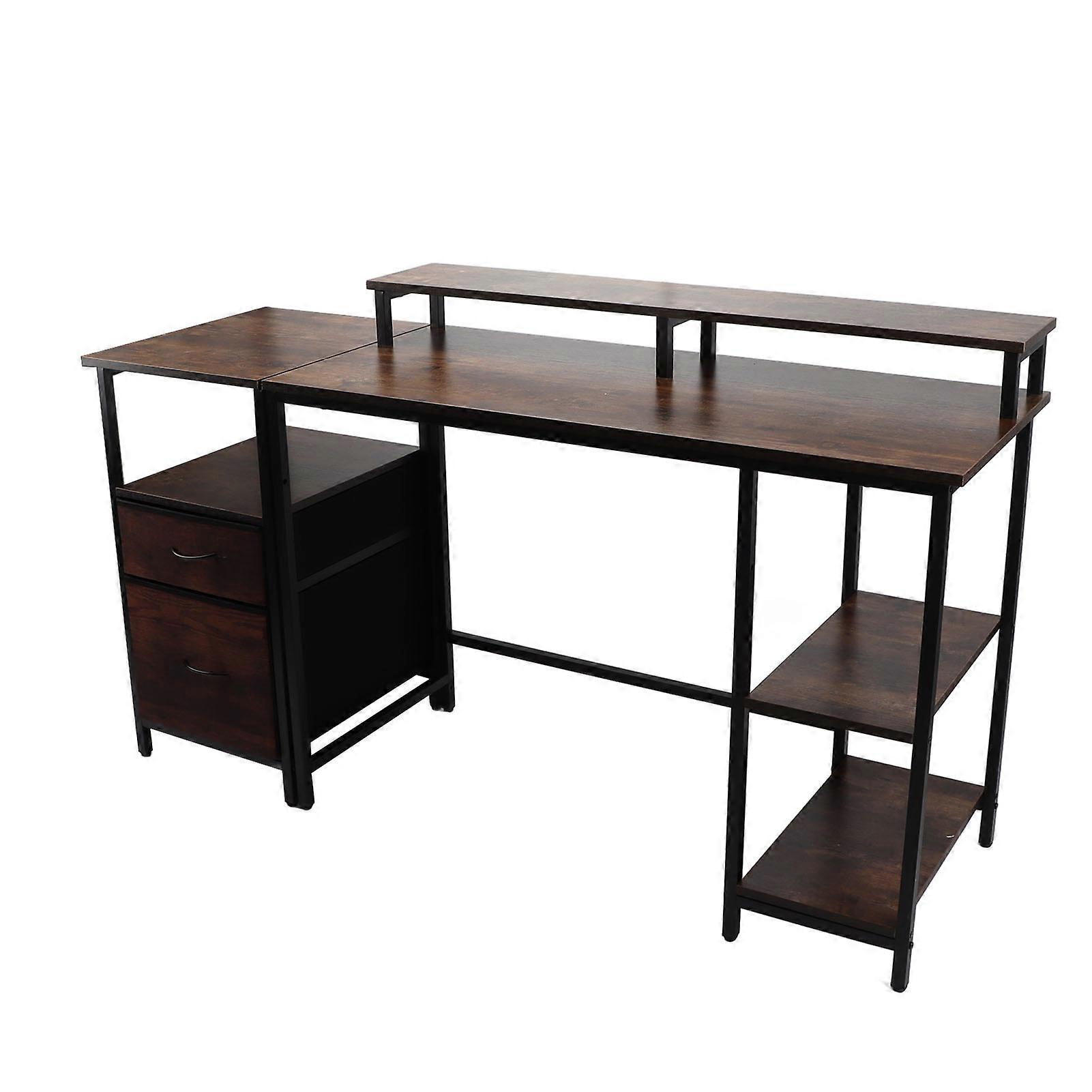 産業用ビンテージコンピュータデスク150x48x75cm、レイズドシェルフ付き