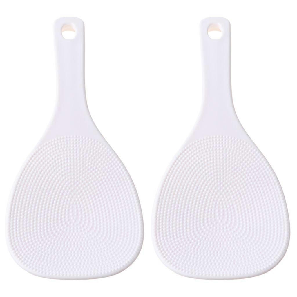2Pcs Kitchen Non Stick Rice Paddle Hand Roll Spoons White Plastic Meal Spoon