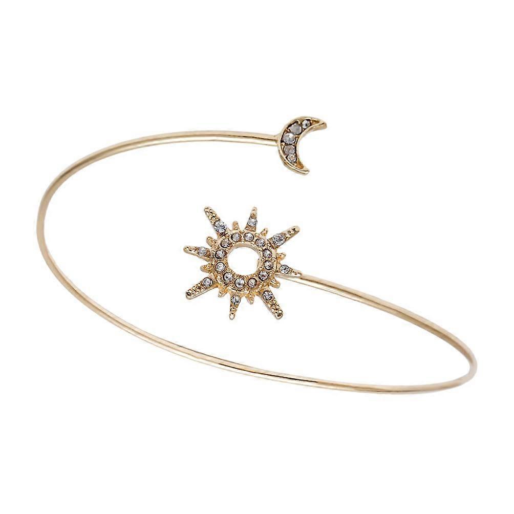 Rhinestone Women’s Bracelet Geometric Cuff with Moon and Star Design, Decorative Open Arm Bangle for Ladies