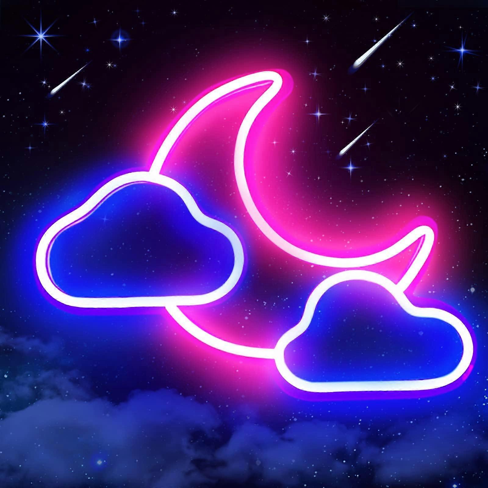 Moon cloud neon sign, blue/pink led neon light sign for wall decor, USB Powered (Moon Cloud)