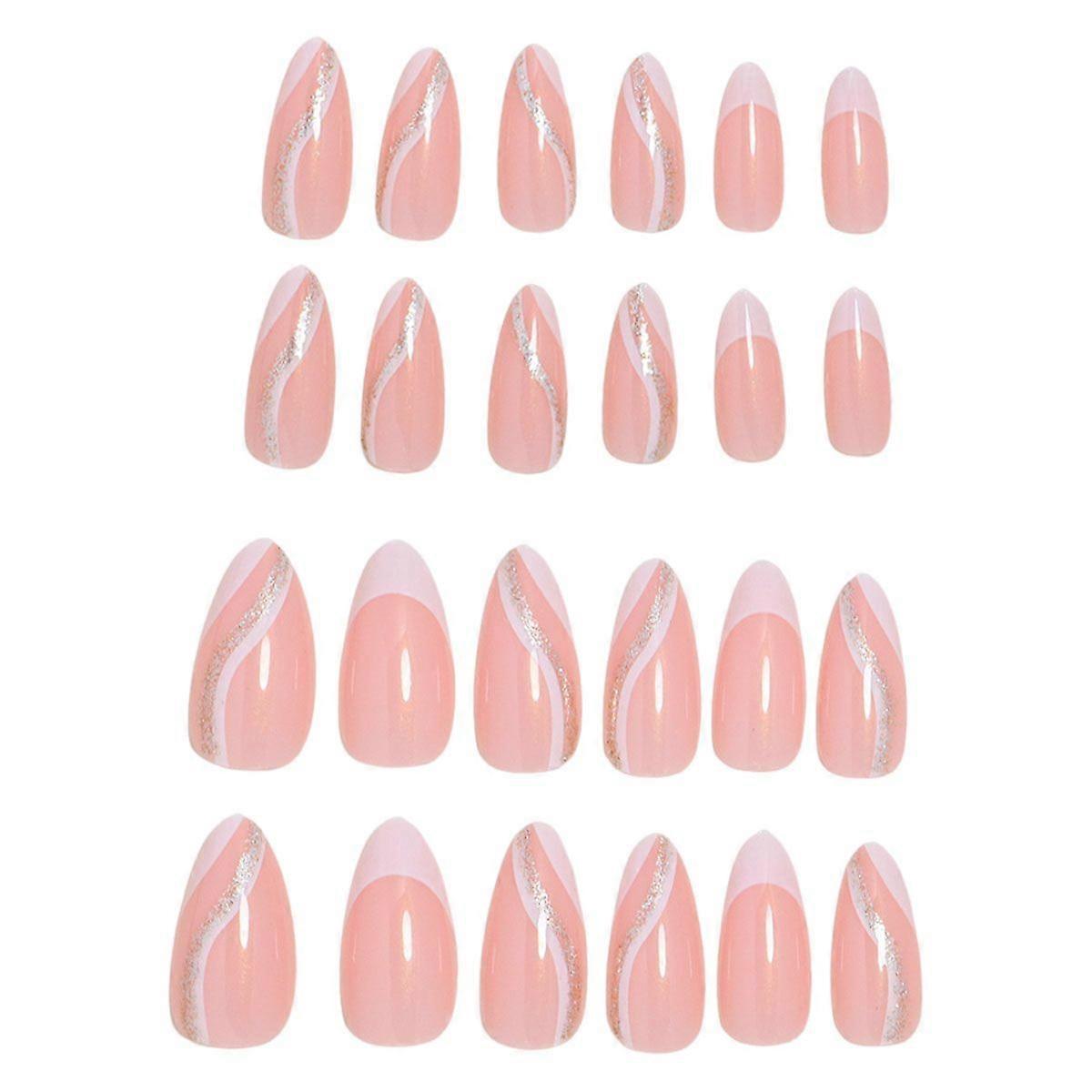 Short French Fake Nails with Wave Pattern Design
