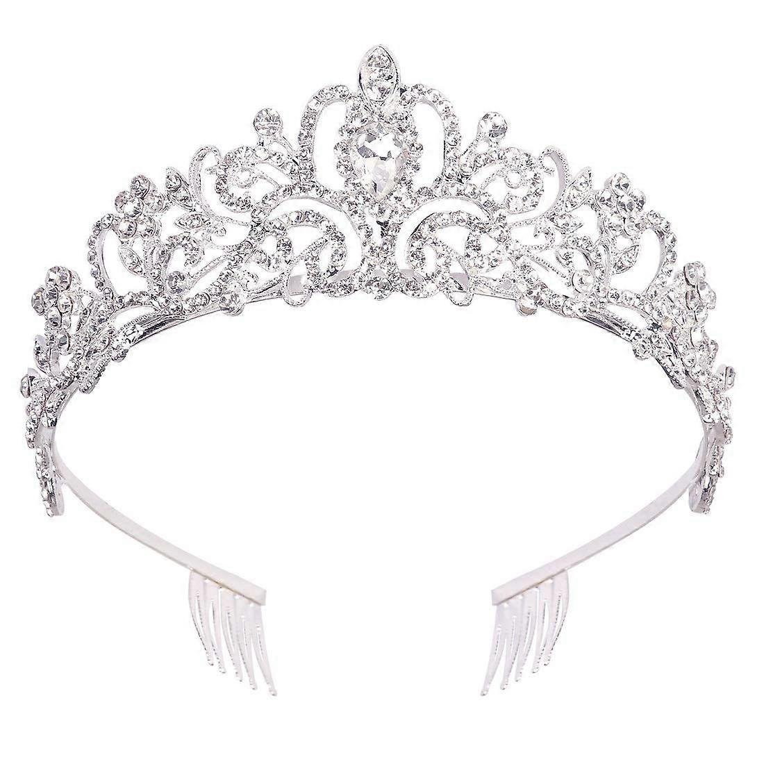Women's Silver Crystal Tiara Crown with Comb