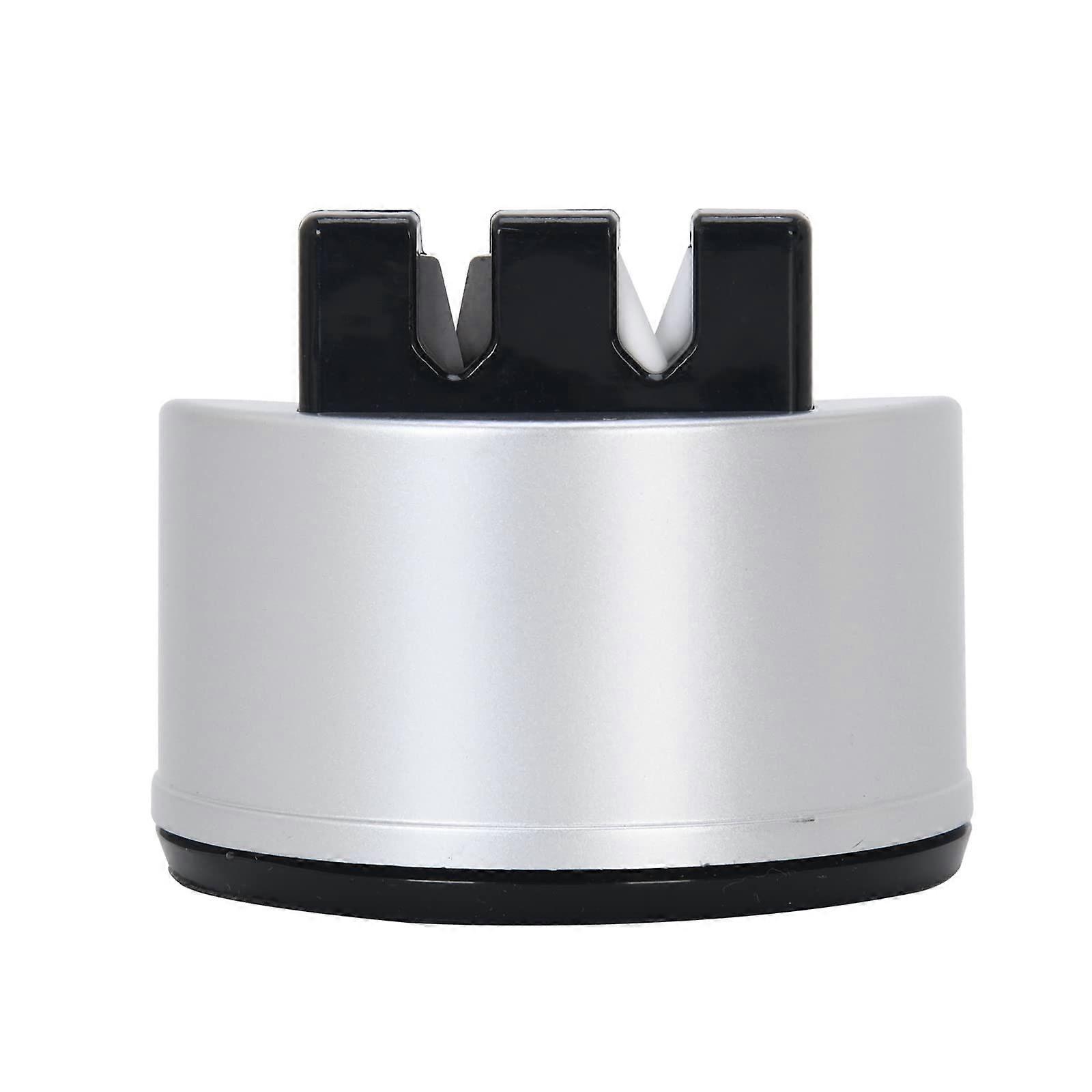 Professional Knife Sharpeners 2 in 1 Mini Knife Sharpening Tool with Suction for Straight and Serrated Knives, Quick Grinding, Silver, One Size
