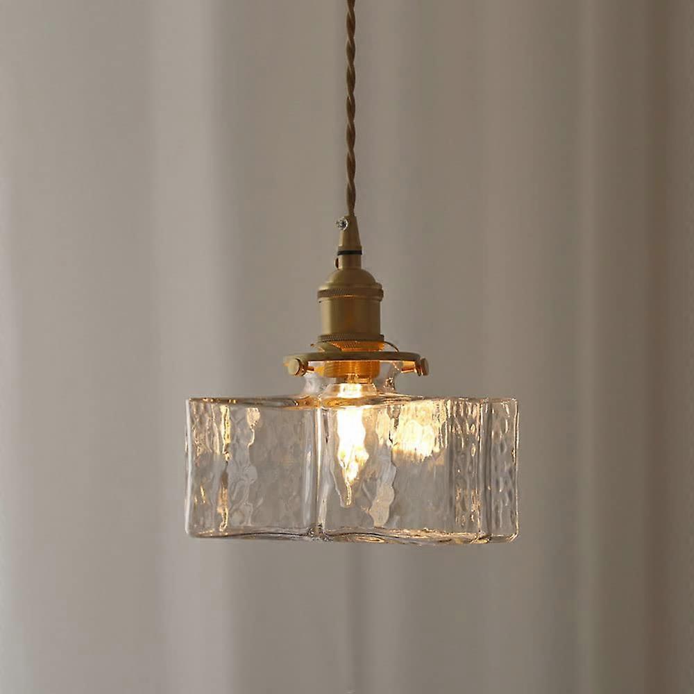 Retro Hammered Glass Pendant Light Hammered Glass Small Chandelier Ceiling Lamp, Square Bottle Shape