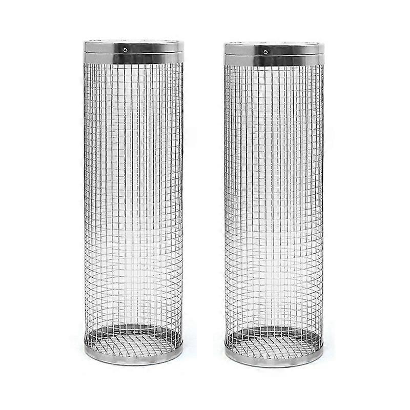 2Pcs Rolling Grilling Basket, Round Stainless Steel Grilling Mesh