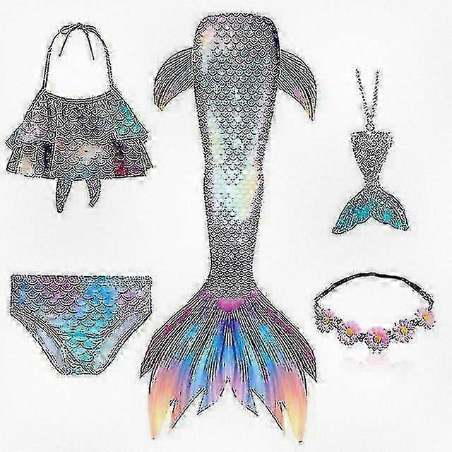 5 قطع / مجموعة بنات حورية البحر الذيل ملابس السباحة للأطفال الخيال شاطئ بيكيني زي مناسبة لعلامة تجارية معينة ارييل تأثيري