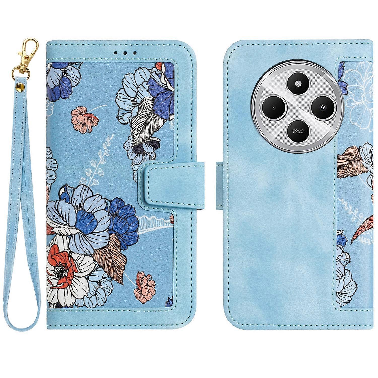 Floral Pattern Leather Phone Case with Lanyard