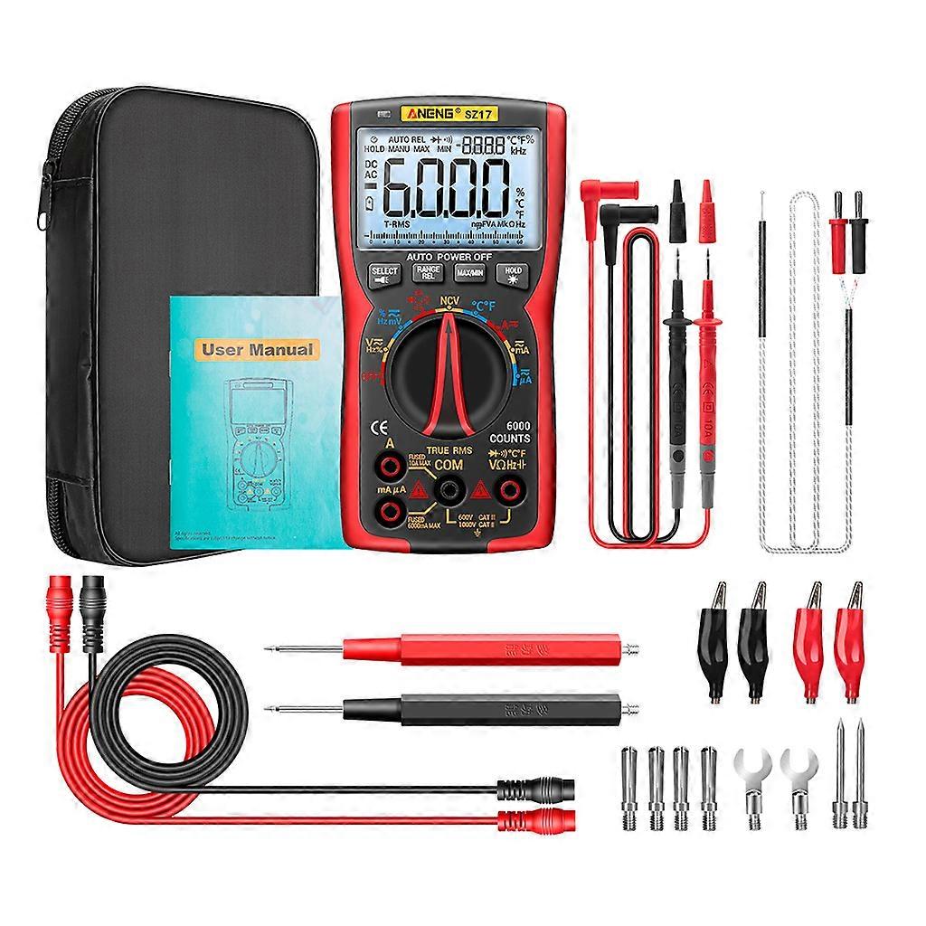 SZ17 Intelligent Multifunctional Multimeter for Electrician& Electrical Maintenance Shockproof Easy to Replace Red
