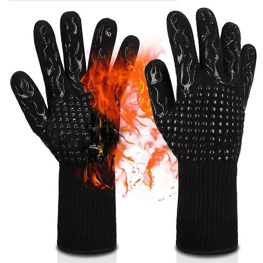 Barbecue Gloves Heat Resistant up to 800°C, Non-Slip Handle, Wear Resistant, Fast Heat Dissipation, Black
