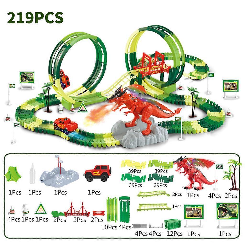 Disassemble Dinosaur Race Track Playsets DIY Building Block Interactive Education Toy Assembly Track Set 6 Model Option Multicolor