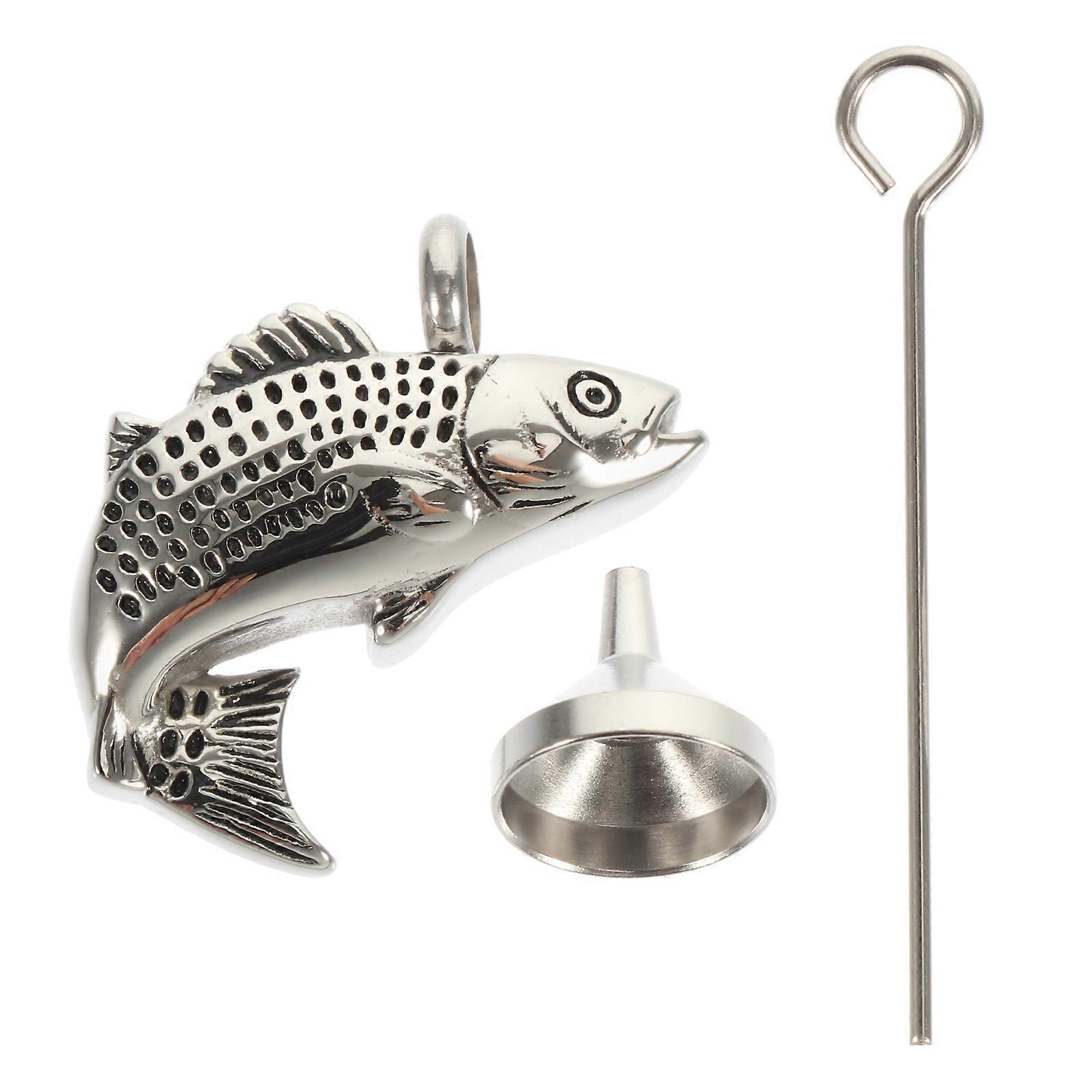 Stainless Steel Fish Shaped Pet Urn Pendant for Cremation Ashes – Lightweight Memorial Necklace for Dogs and Cats with Funnel and Pin, Keepsake